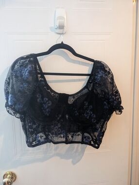 Sheer Black Floral Lace Cropped Corset Top